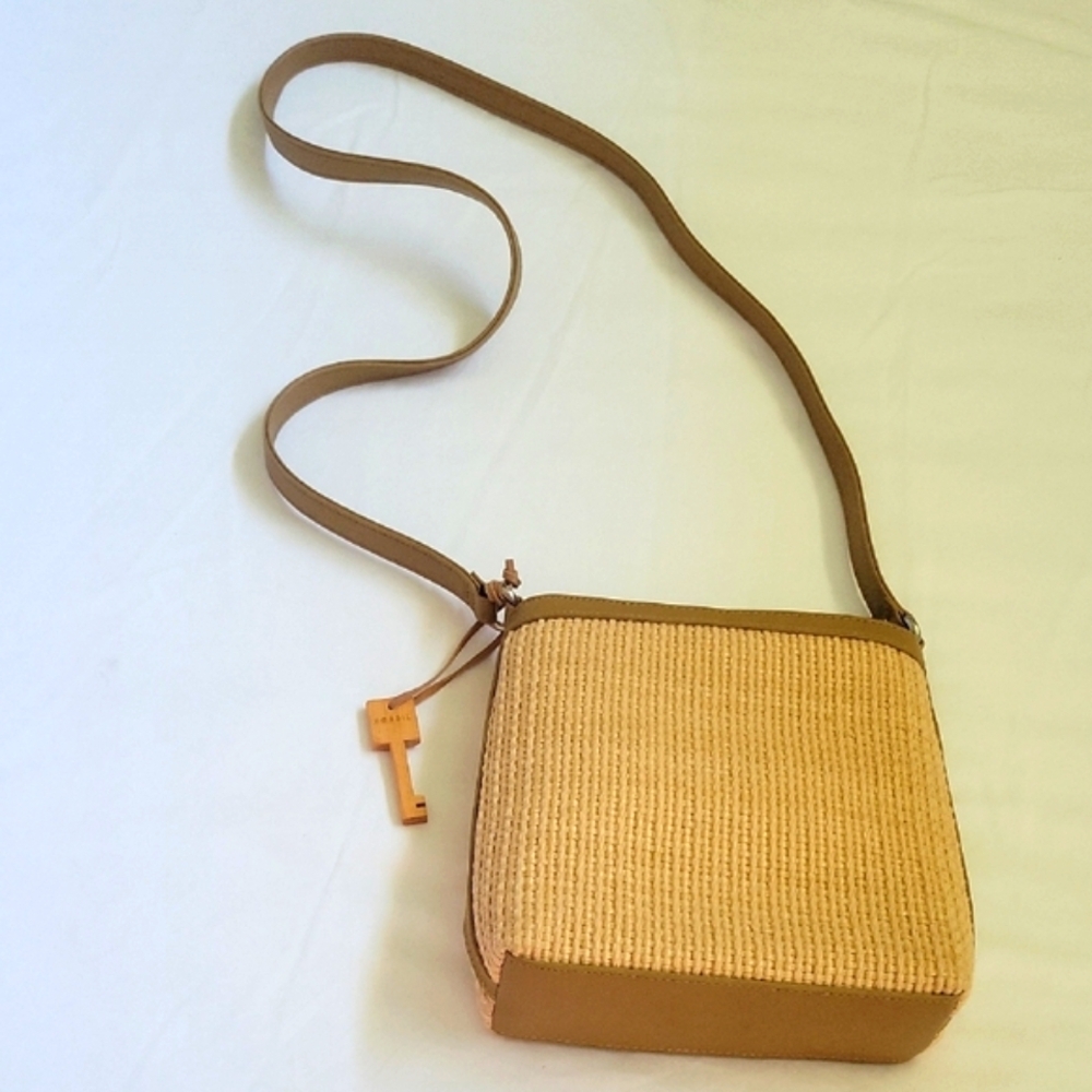 Fossil Tan and Cream Crossbody Bag 7 Inch X 7 Inc  Tan and Cream Crossbody Bag